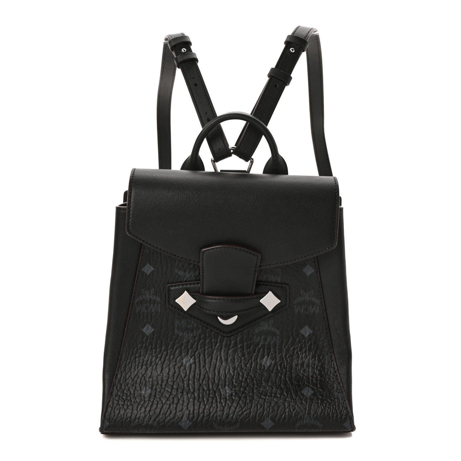 MCM Calfskin Ottoman Essential Visetos Small Backpack Black 1 of 8