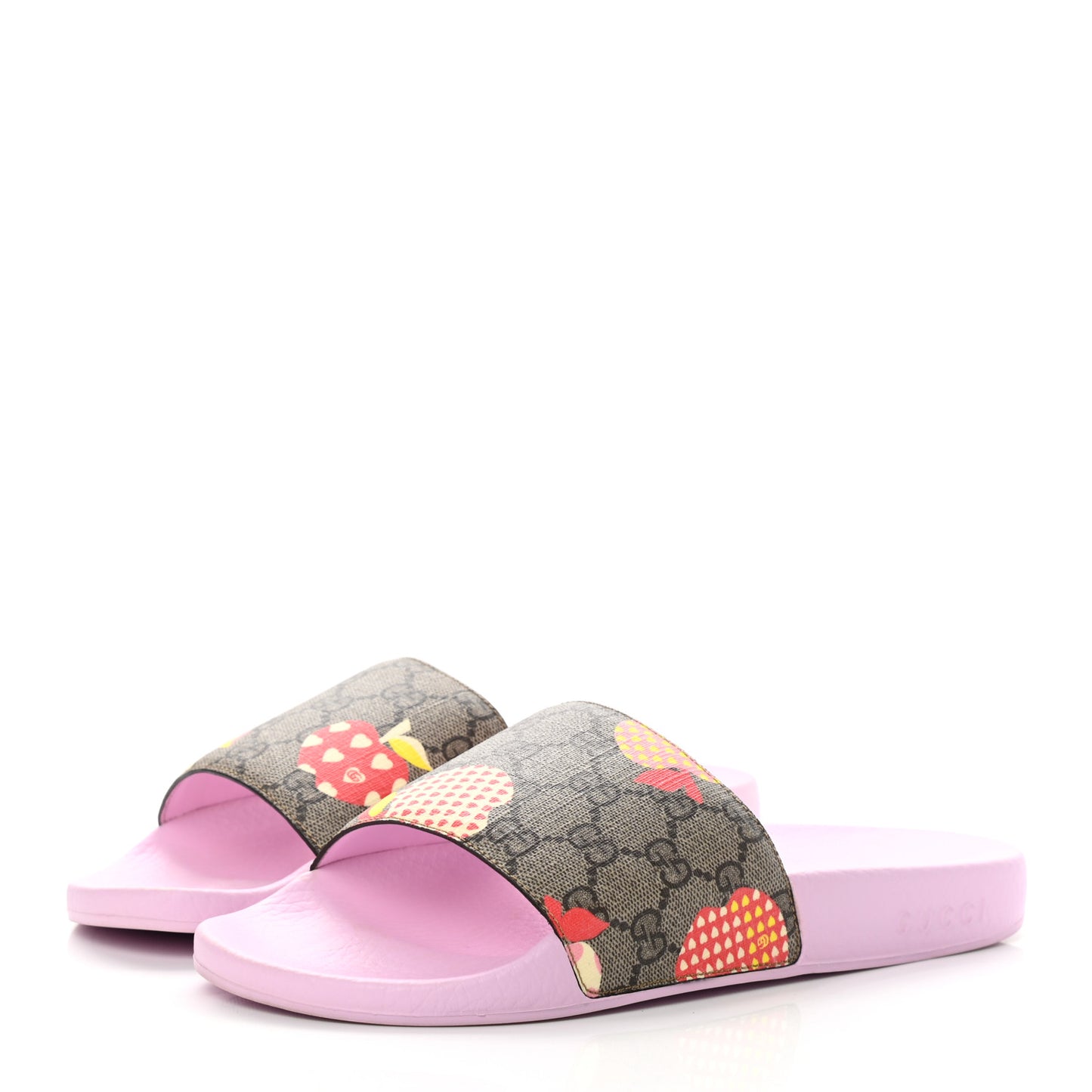 GG Supreme Monogram Apple Slide Sandals 40 Pink Multicolor