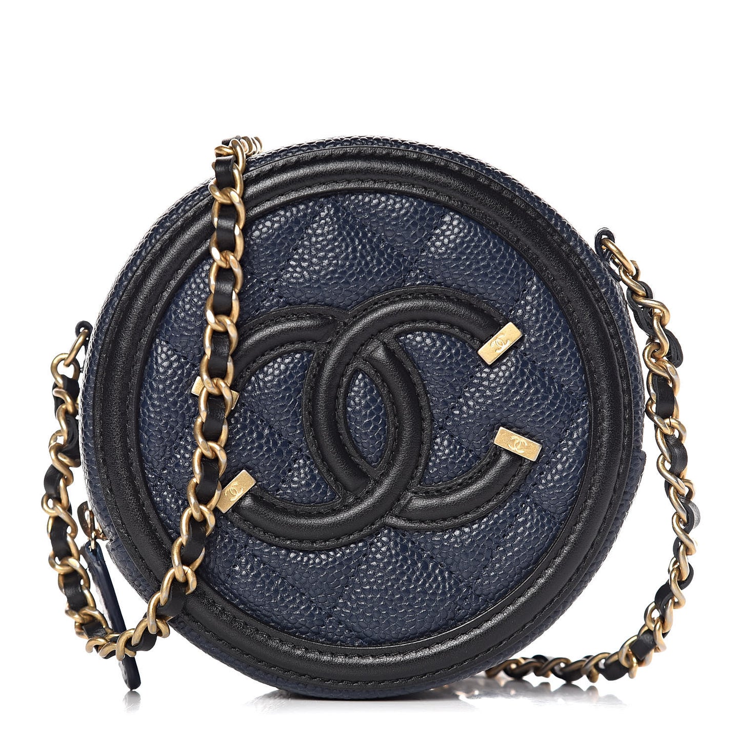 Caviar Quilted Round Filigree Crossbody Navy Black