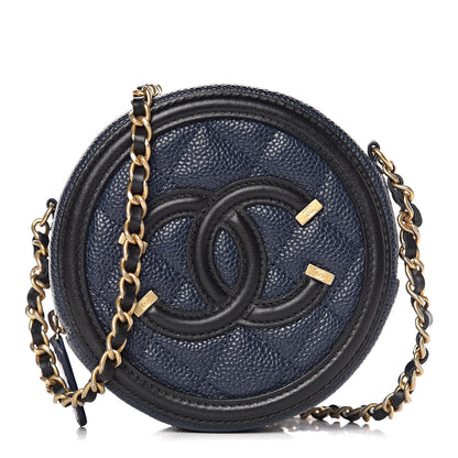 Chanel Caviar Quilted Round Filigree Crossbody Navy Black 1 of 10