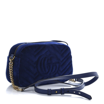 Gucci Velvet Matelasse Small GG Marmont Chain Shoulder Bag Cobalt 3 of 11
