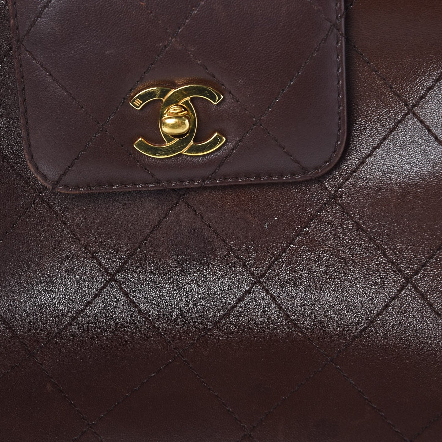 CHANE Lambskin Stitched Shoulder Bag Brown