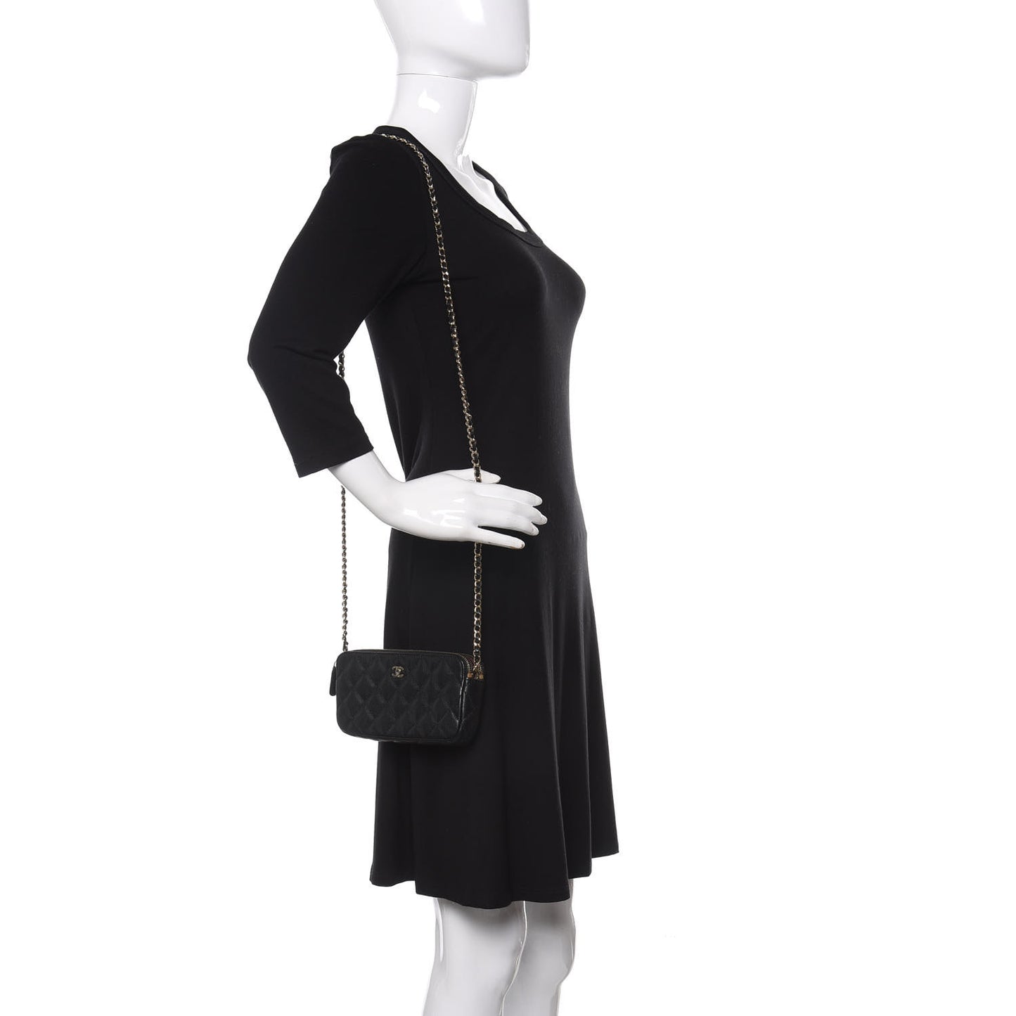 Caviar Quilted Small Clutch With Chain Black