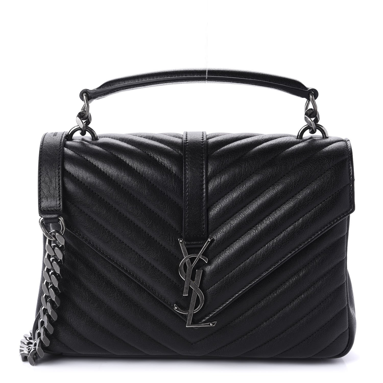 Saint Laurent Sheepskin Matelasse Chevron Monogram Medium College Bag Black 1 of 12