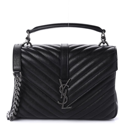 Saint Laurent Sheepskin Matelasse Chevron Monogram Medium College Bag Black 1 of 12
