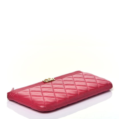 Chanel Lambskin Quilted Small Boy Zipped Pouch Dark Pink 4 of 8