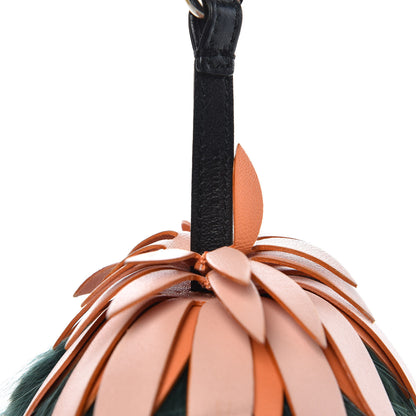 Fendi Fox Rabbit Fur Nappa Pineapple Bag Charm Verde Scuro Baby Pink Multicolor 3 of 4