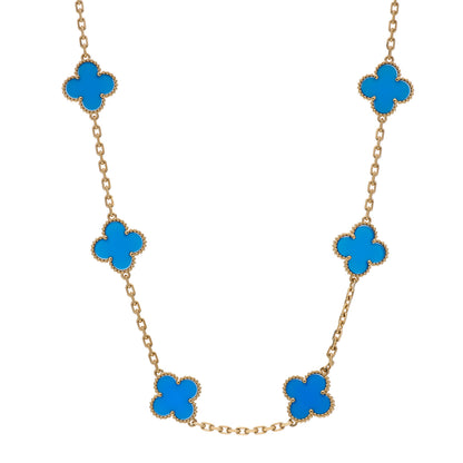 Van Cleef & Arpels 18K Yellow Gold Blue Agate 10 Motifs Vintage Alhambra Necklace 1 of 7