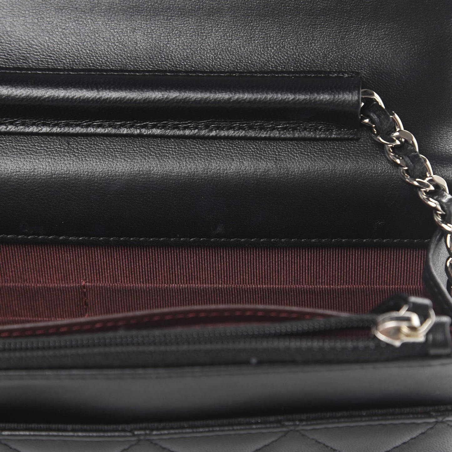 Lambskin Quilted Wallet On Chain WOC Black