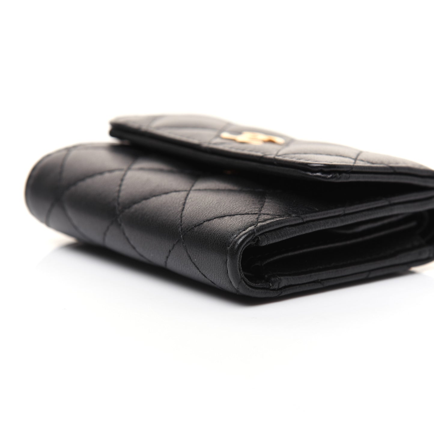 Lambskin Quilted Small Compact Wallet Black
