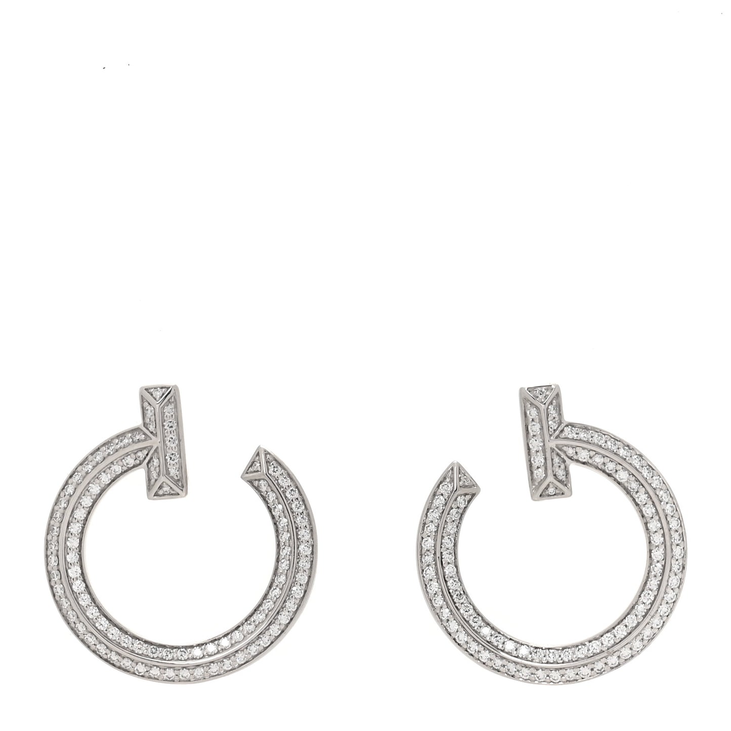 18K White Gold Diamond T1 Open Hoop Earrings