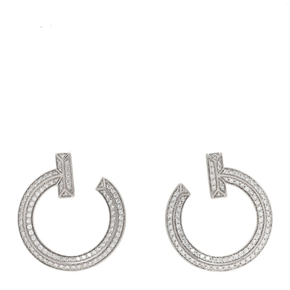 Tiffany 18K White Gold Diamond T1 Open Hoop Earrings 1 of 6