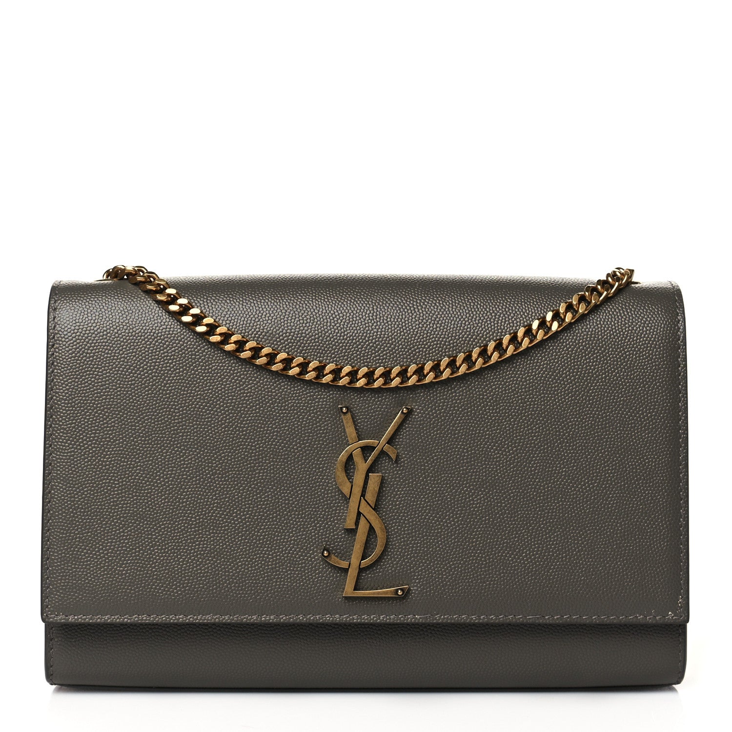 Saint Laurent Grain De Poudre Medium Classic Monogram Kate Satchel Earth Grey 1 of 15
