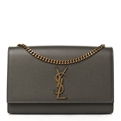 Saint Laurent Grain De Poudre Medium Classic Monogram Kate Satchel Earth Grey 1 of 15