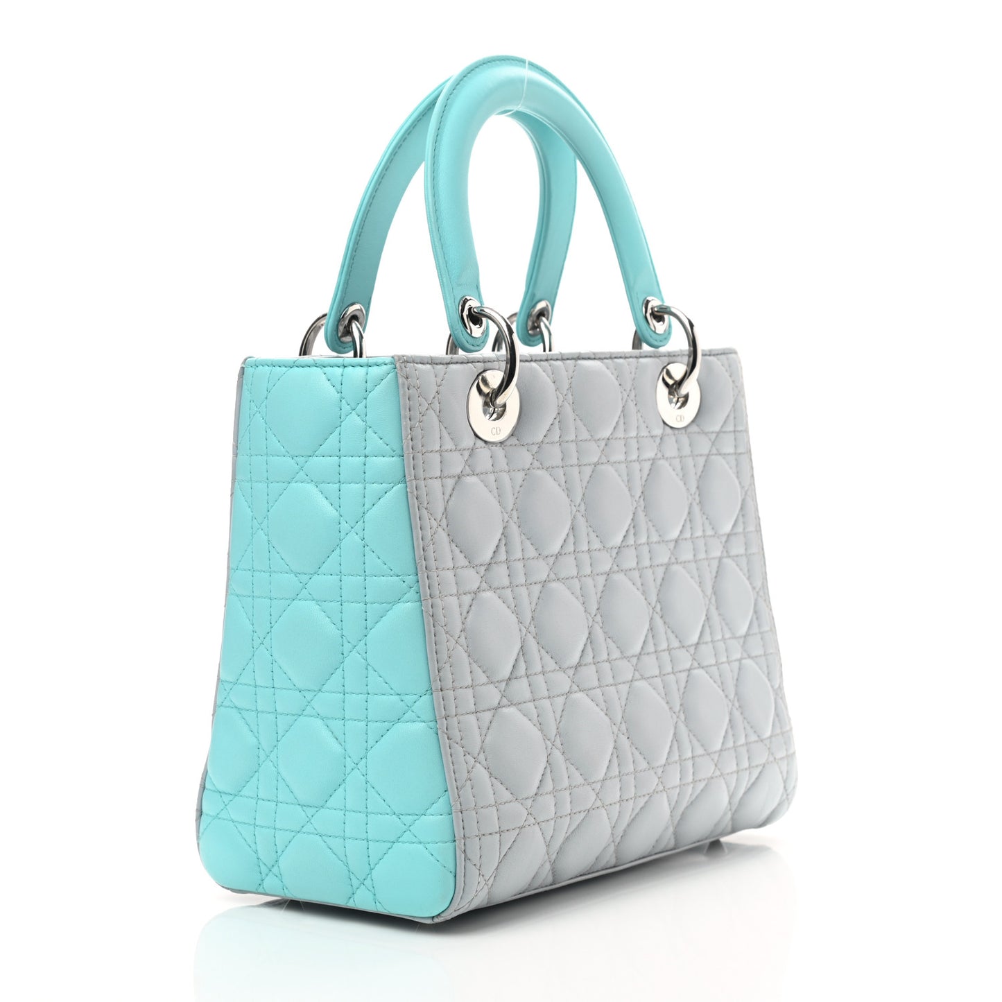 Lambskin Cannage Medium Bi-Color Lady Dior Grey Turquoise