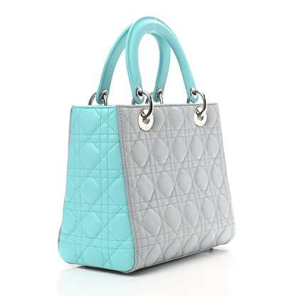 Christian Dior Lambskin Cannage Medium Bi-Color Lady Dior Grey Turquoise 3 of 10