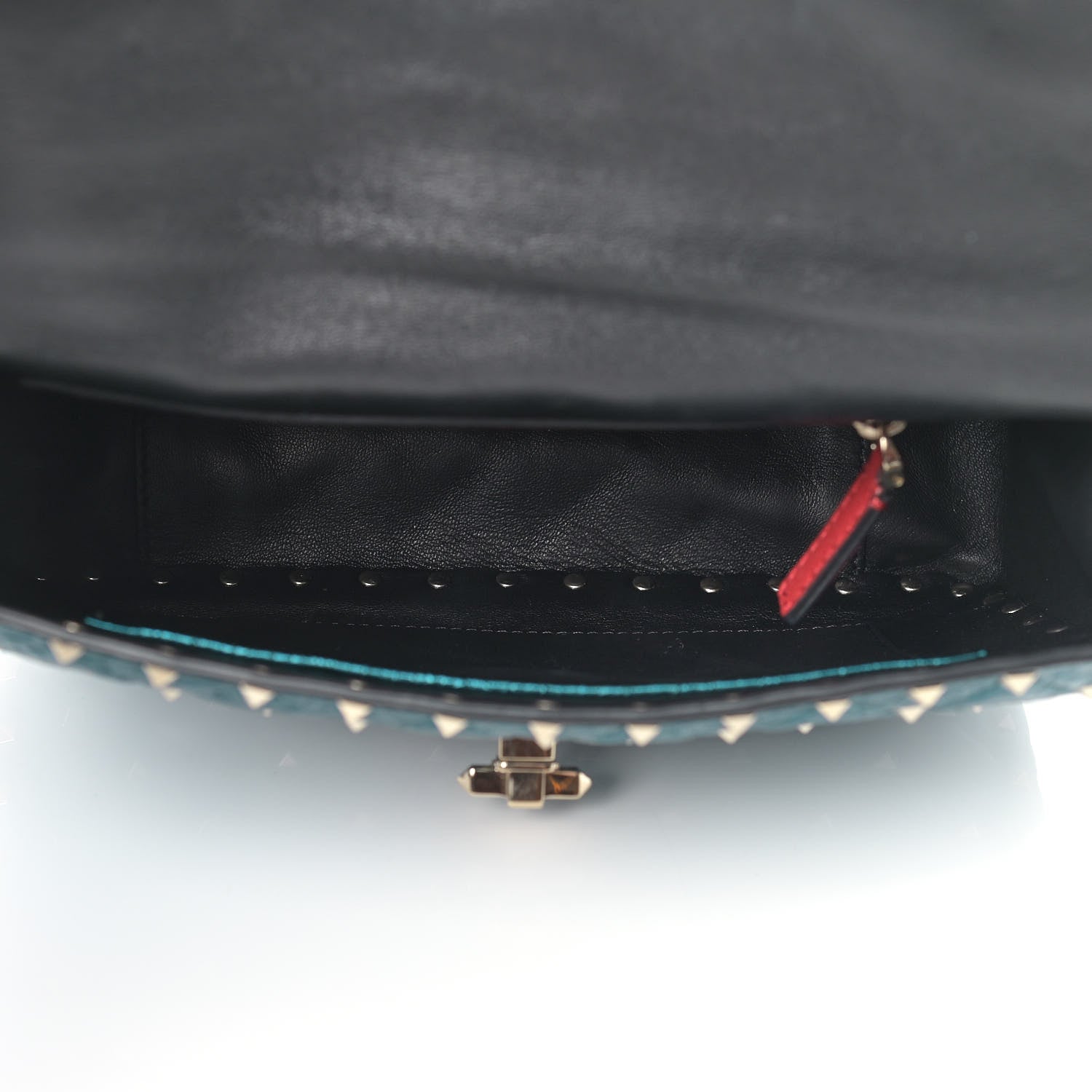 Valentino Garavani Metallic Wrinkled Lambskin Medium Rockstud Spike Shoulder Bag Peacock 5 of 11