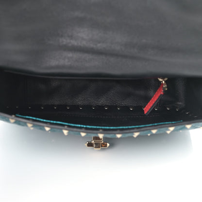 Valentino Garavani Metallic Wrinkled Lambskin Medium Rockstud Spike Shoulder Bag Peacock 5 of 11