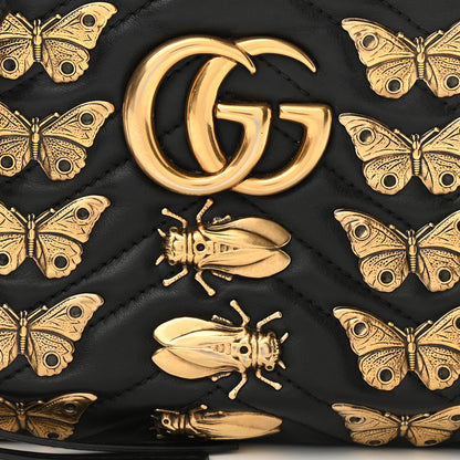 Gucci Calfskin Matelasse Animal Studs Small GG Marmont Chain Shoulder Bag Black 8 of 10