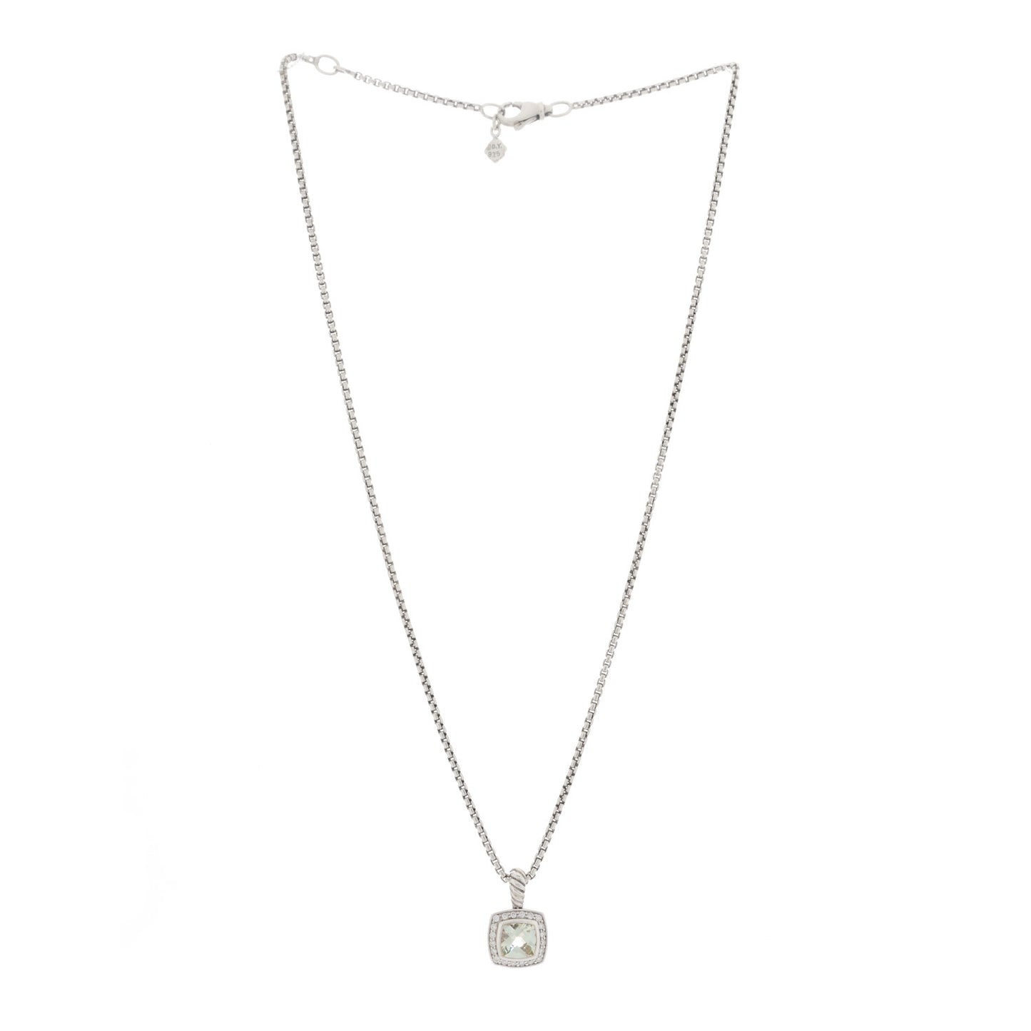 Sterling Silver Diamond Prasiolite 7mm Petite Albion Pendant Necklace