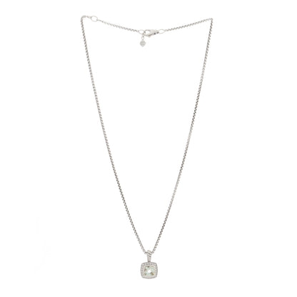 David Yurman Sterling Silver Diamond Prasiolite 7mm Petite Albion Pendant Necklace 2 of 5