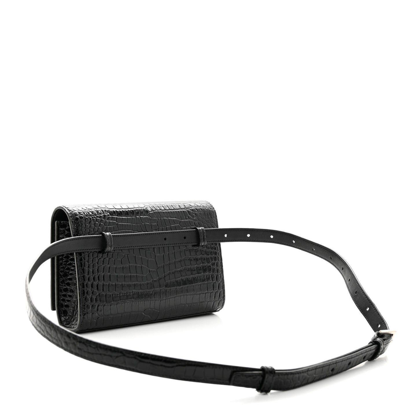 Calfskin Crocodile Embossed Monogram Kate Belt Bag Black