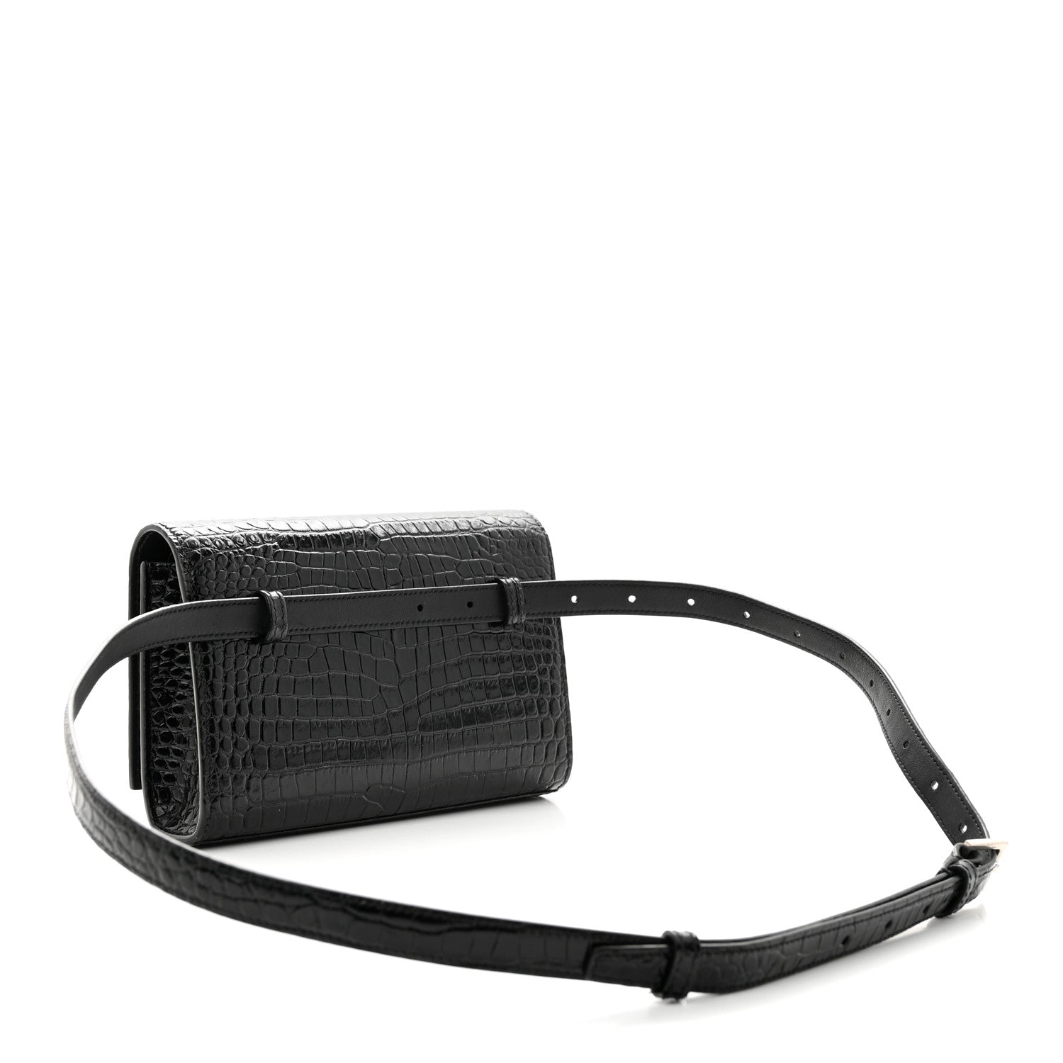 Saint Laurent Calfskin Crocodile Embossed Monogram Kate Belt Bag Black 3 of 9