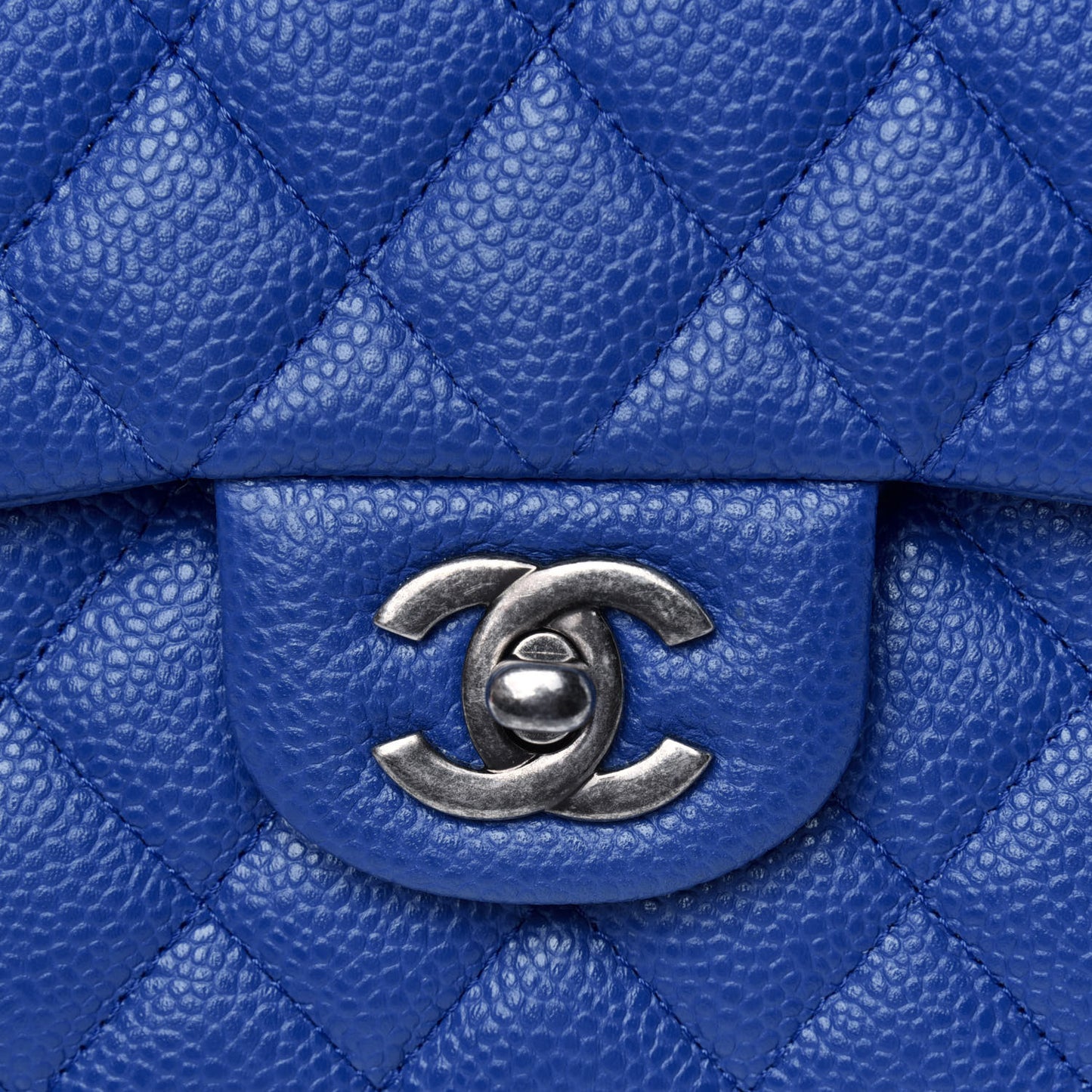 Caviar Quilted Medium Double Flap Blue