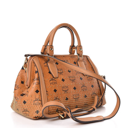MCM Visetos Studded Boston Satchel Cognac 3 of 10