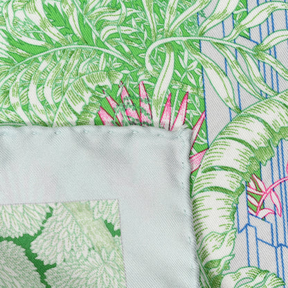 Hermes Silk Twill Faubourg Tropical Scarf 90 Bleu Vert Jaune 5 of 8