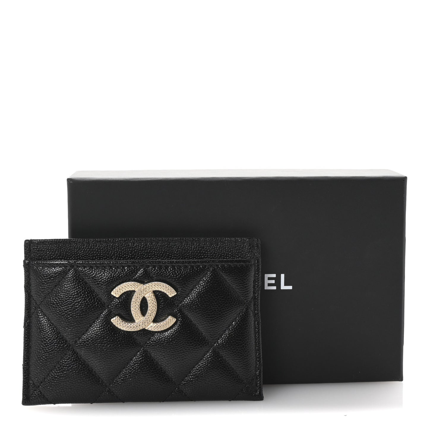 Caviar Quilted Studded CC Card Holder Black