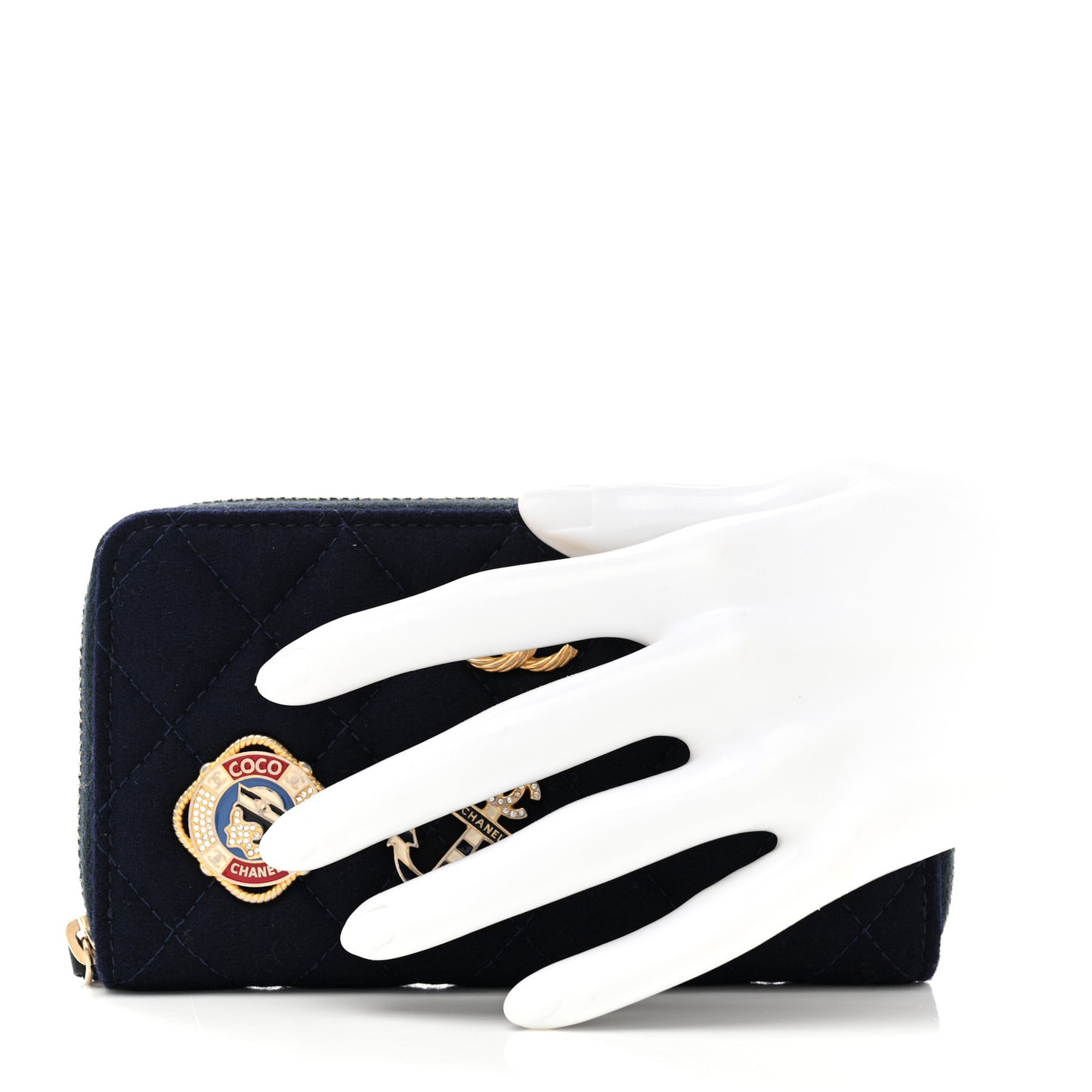 Felt Quilted Paris-Hamburg Charms Zip Around Wallet Dark Navy