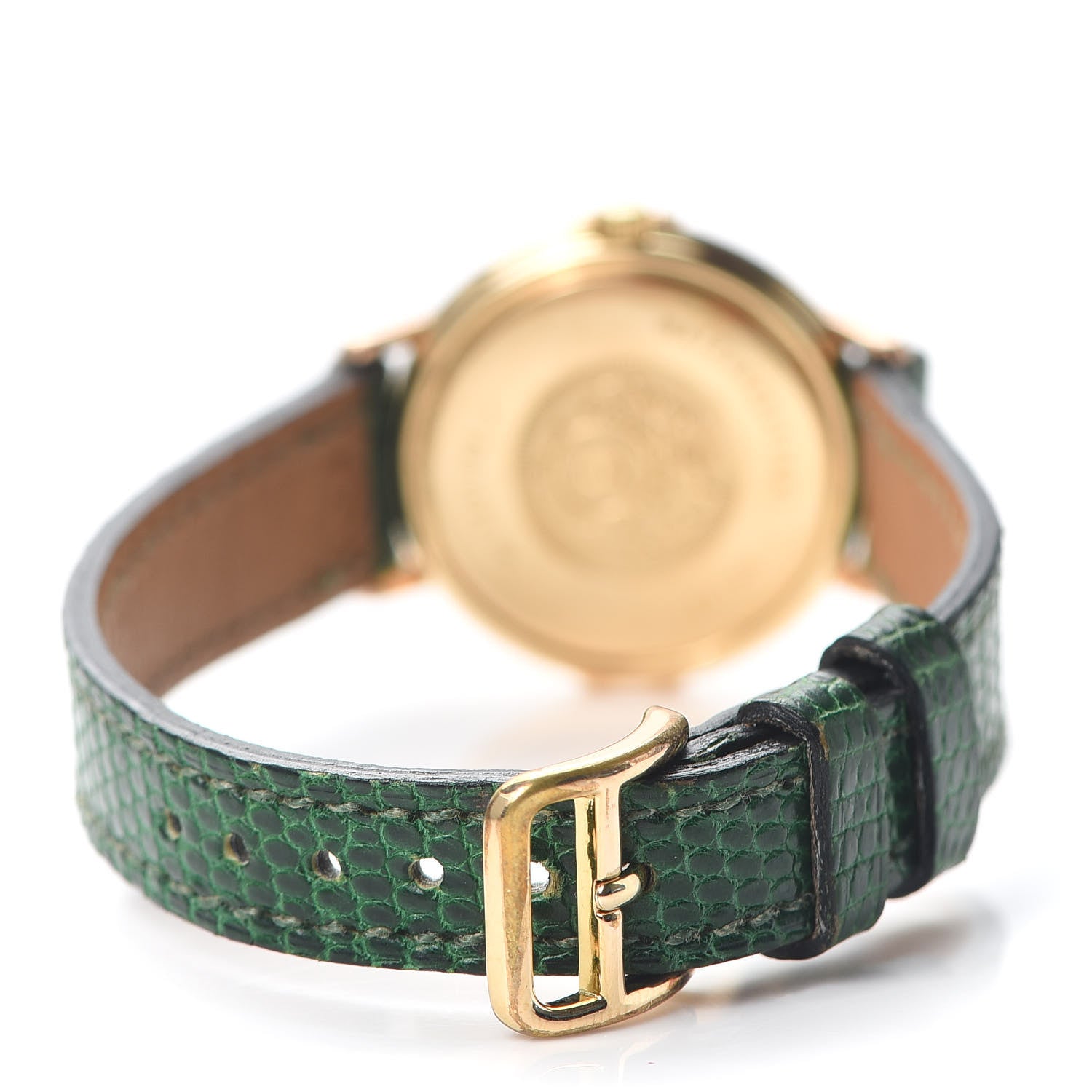 Hermes 18K Yellow Gold Lizard Diamond 26mm Ruban Quartz Watch Vert Fonce 3 of 5