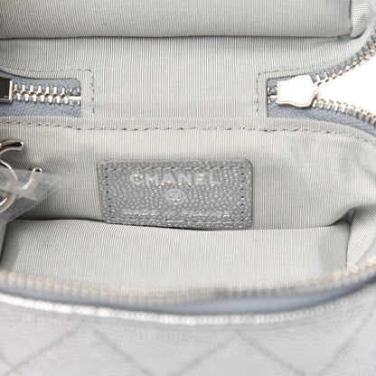 Chanel Metallic Caviar Quilted Mini Top Handle Vanity With Chain Silver 6 of 9