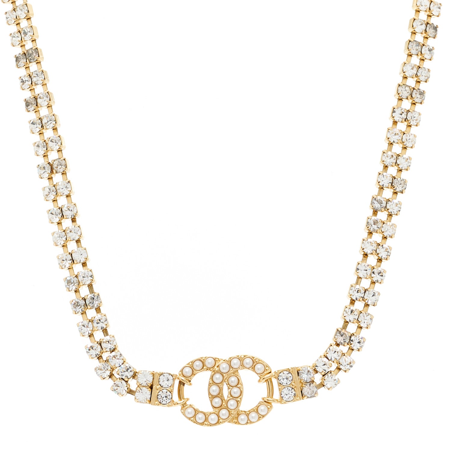 Chanel Crystal Pearl CC Choker Necklace Gold 1 of 6