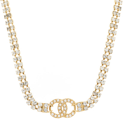 Chanel Crystal Pearl CC Choker Necklace Gold 1 of 6
