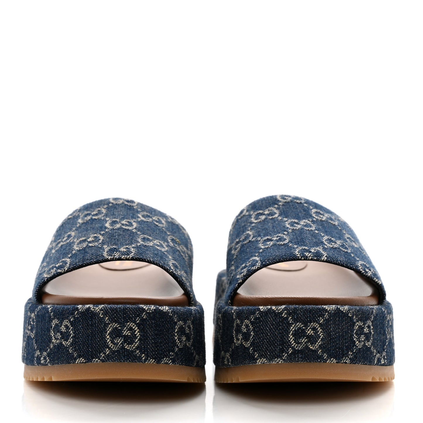 New Denim GG Monogram Angelina Platform 55mm Slide Sandals 36.5 Blue Tea