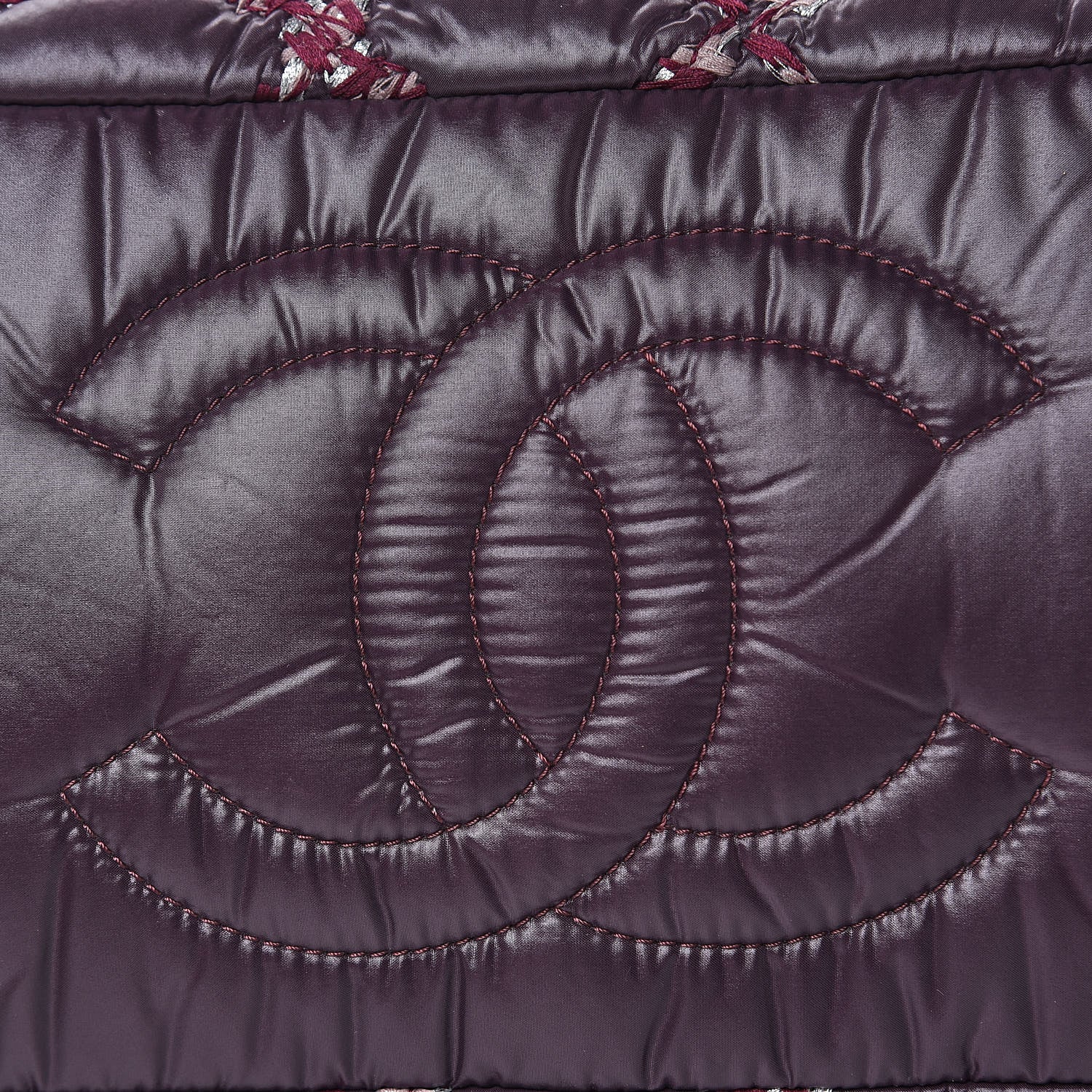 Chanel Nylon Quilted Tweed Stitch Bubble Tote Plum 11 of 12