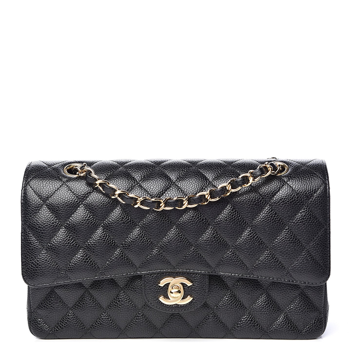 Caviar Quilted Medium Double Flap Black