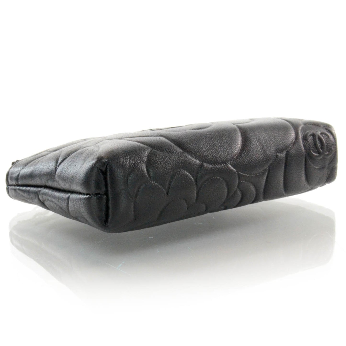 Lambskin Camellia Embossed Key Holder Case Black