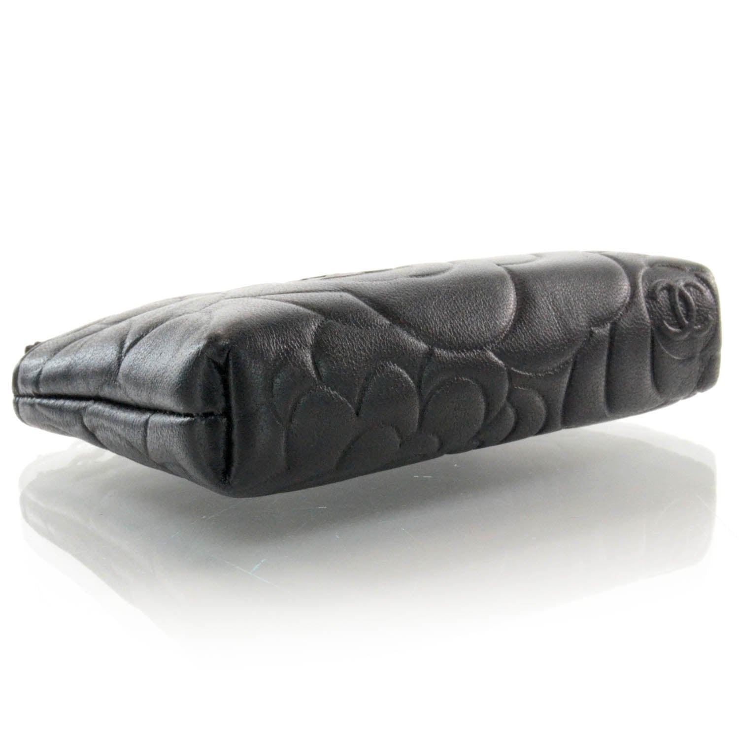 Chanel Lambskin Camellia Embossed Key Holder Case Black 4 of 9