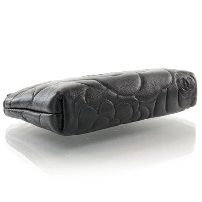 Chanel Lambskin Camellia Embossed Key Holder Case Black 4 of 9