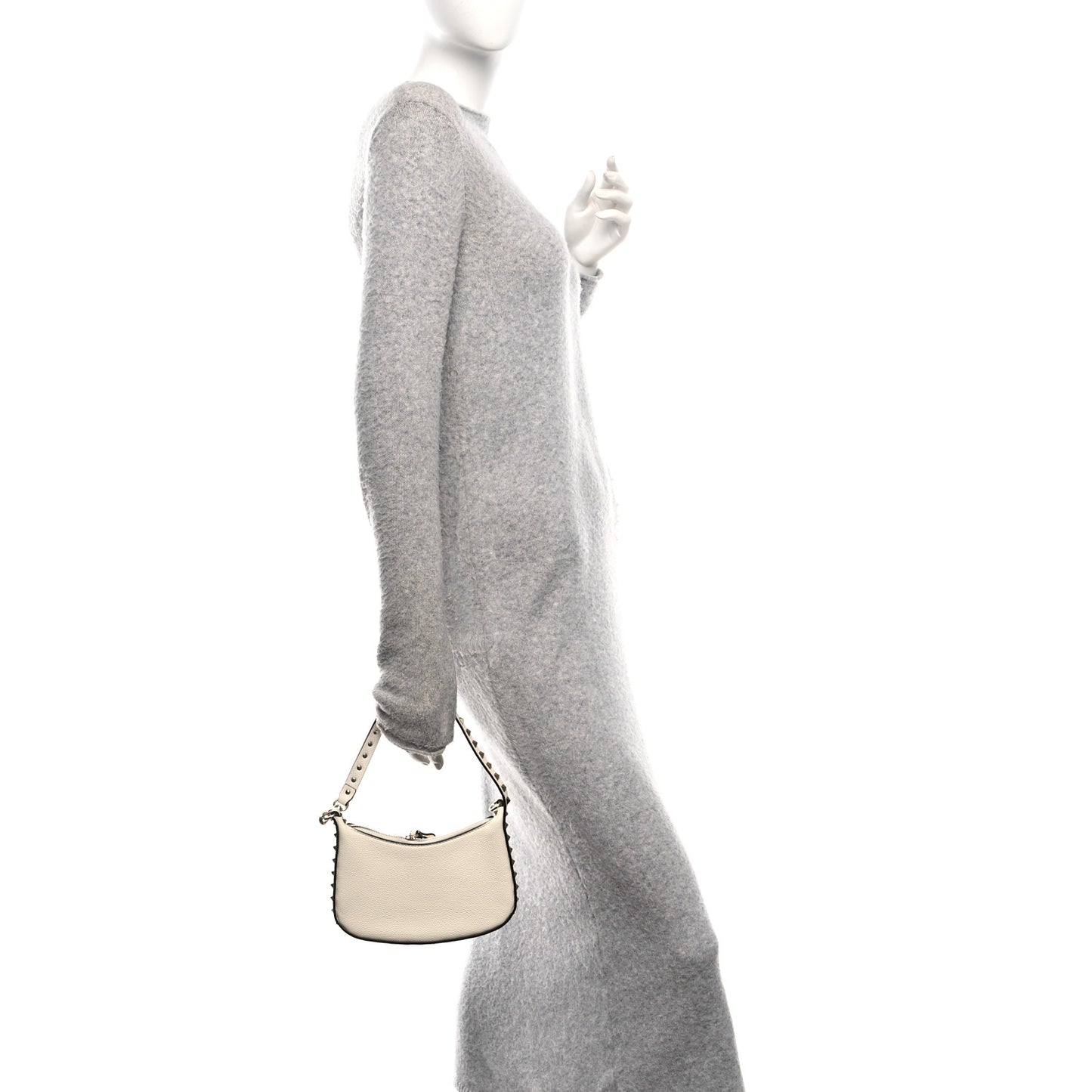 Grainy Calfskin Mini Rockstud Hobo Ivory
