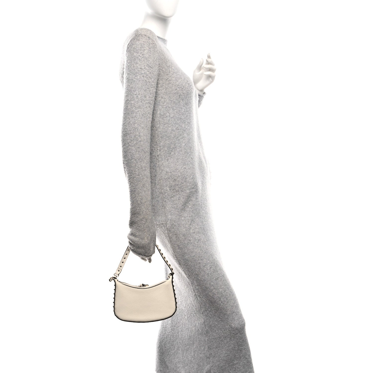 Valentino Garavani Grainy Calfskin Mini Rockstud Hobo Ivory 2 of 10