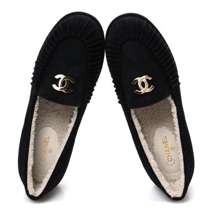 Chanel Suede Kidskin CC Moccasin Loafers 39.5 Black 2 of 11