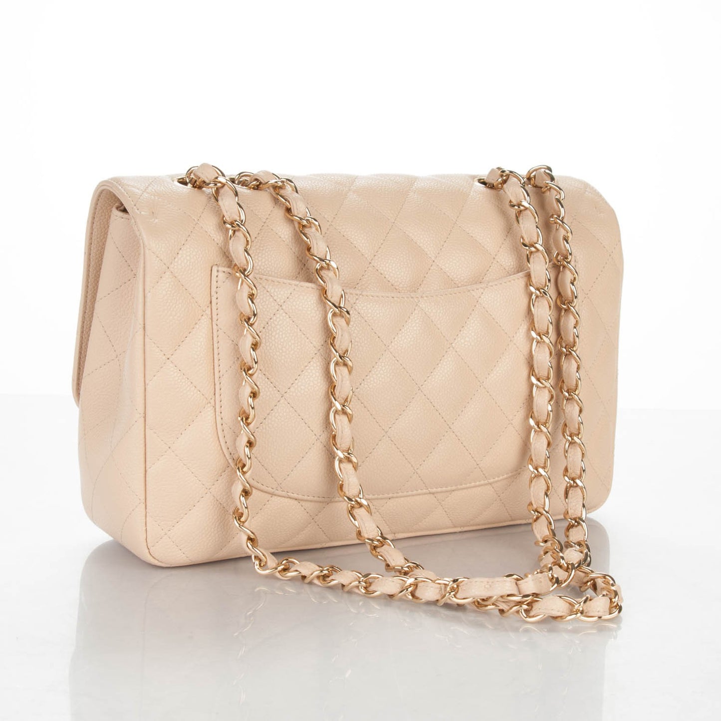 Caviar Quilted Jumbo Single Flap Beige Clair