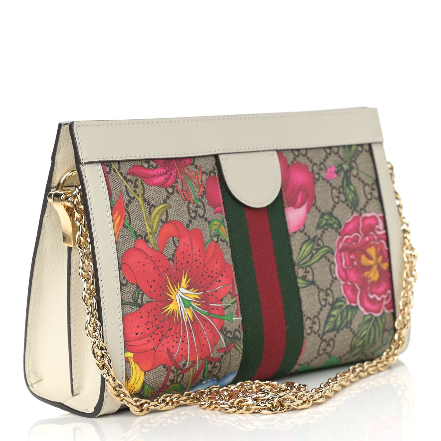 GG Supreme Monogram Flora Web Small Ophidia Chain Shoulder Bag White