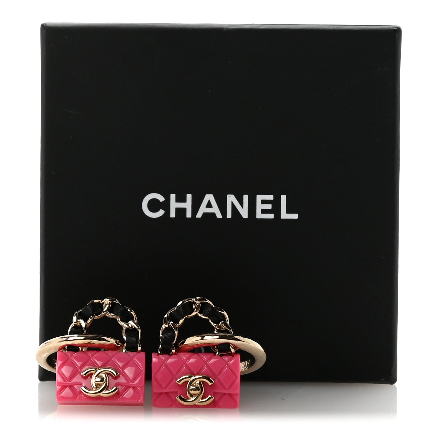 Metal Resin Lambskin Quilted CC Turnlock Chain Flap Bag Hoop Earrings Pink Gold