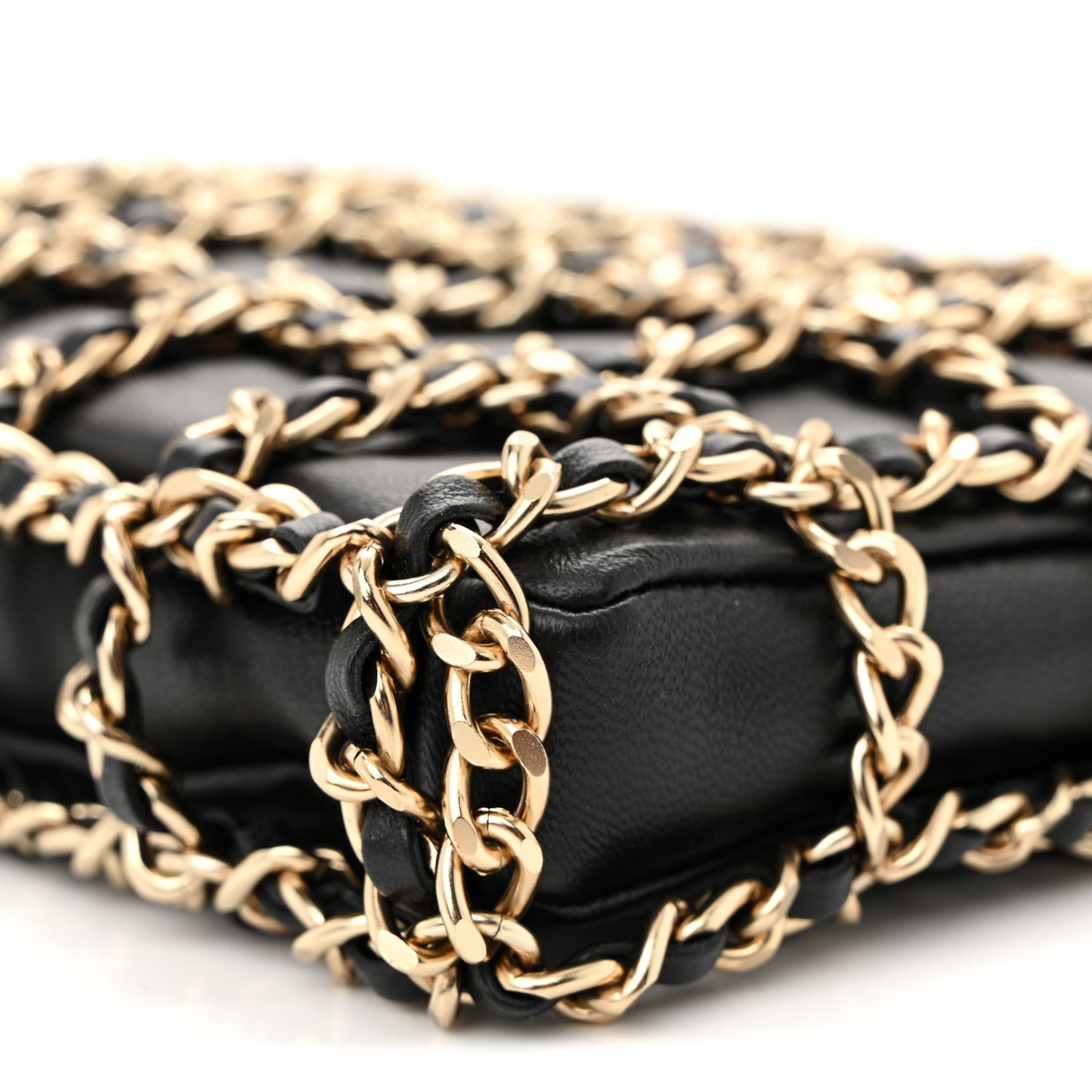 Lambskin Chain Frame Shoulder Bag Black