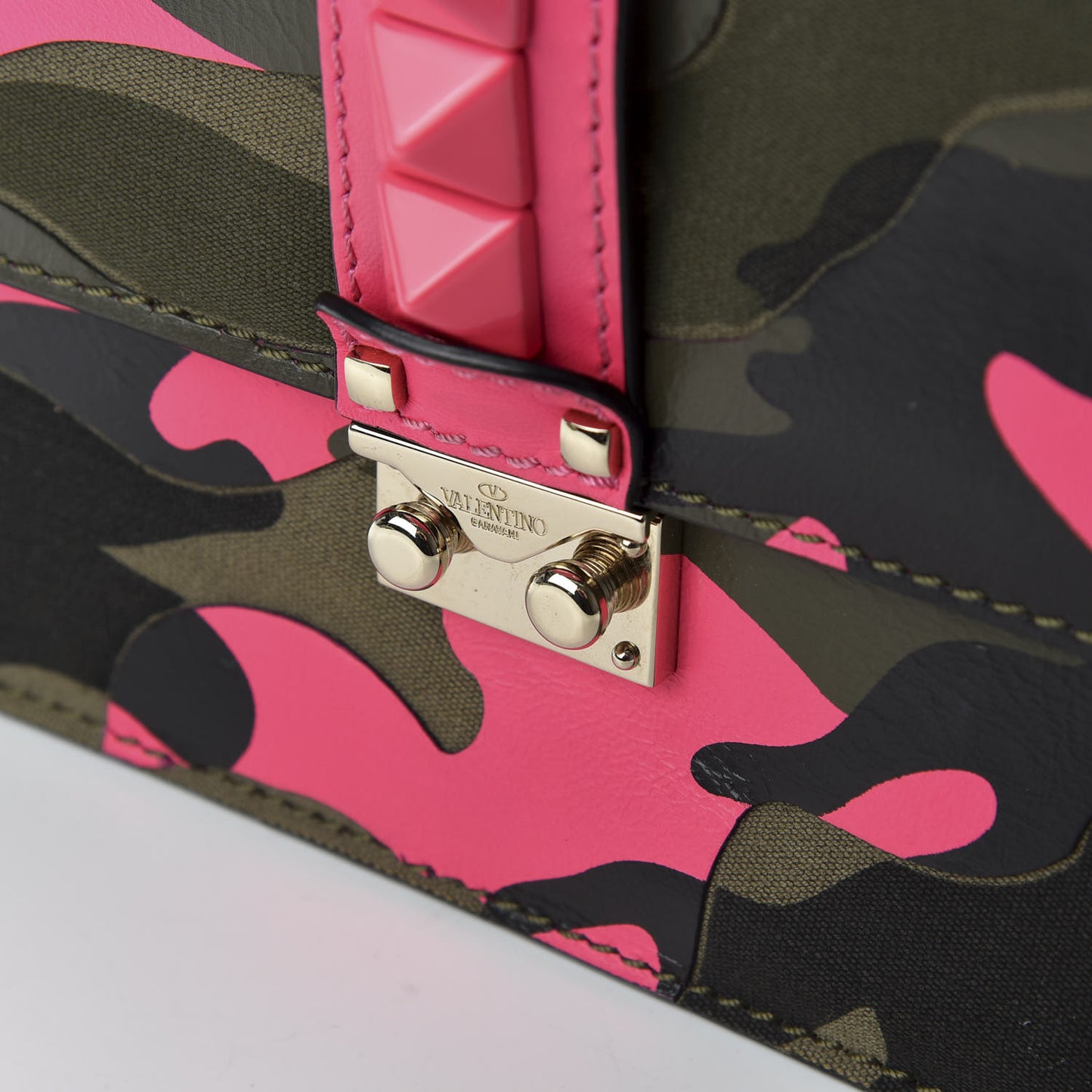 Nappa Canvas Camouflage Medium Glam Lock Rockstud Flap Fuxia Fluo